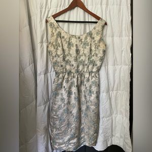 Vintage 1960s or 1970s Pale Gold and Blue Wiggle Dress